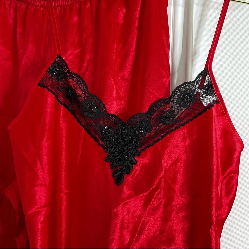 Private Luxuries Pajama Set Size Medium Vintage Red Scarlet 100% Polyester Lace - Picture 9 of 12